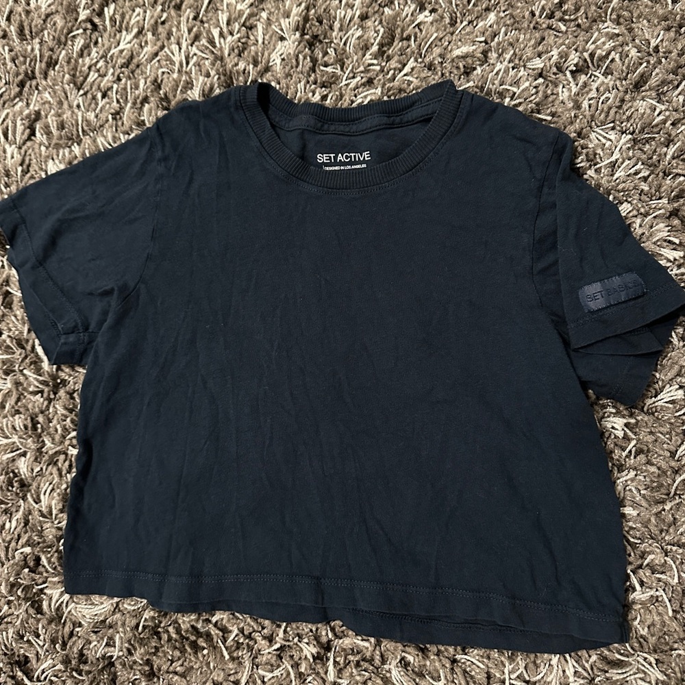 Set Active Navy Blue Cropped T Shirt